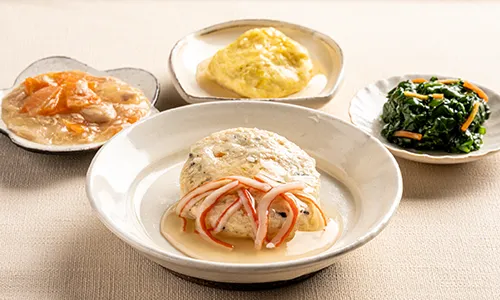 豆腐ハンバーグのかにかまあんかけ